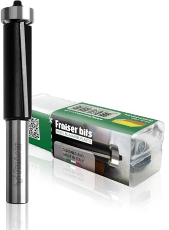 Fraiser Bündigfräser mit oberem Kugellager – 2 gerade Schneiden aus Hartmetall, Schneiddurchmesser 12,7mm, Schneidhöhe 25mm, Schaft 8mm – für Oberfräse und Kantenfräse