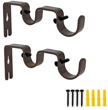 AddGrace Doppel-Vorhanghalterungen, strapazierfähig, für 2,5 cm und 1,6 cm Stangen, Wandmontage, für Wohnzimmer, Schlafzimmer, Braun, 6 Stück