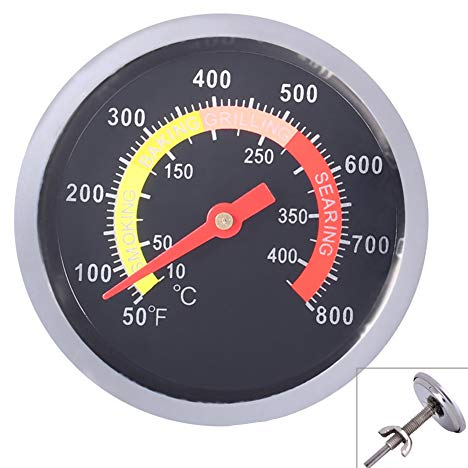 Qiorange Edelstahl Grillthermometer bis 400°C/800°F, Thermometer für alle Holzkohlegrill, Grills, Ofen, Smoker, Räucherofen und Grillwagen, analog, Grillzubehör(Typ F Schwarz 800°F)