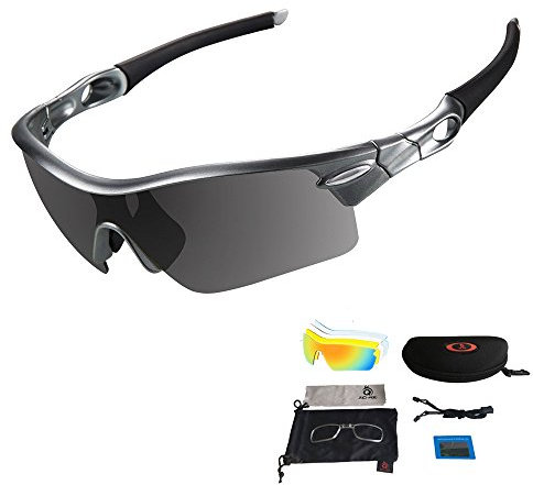 V VILISUN Polarized Sports Sunglasses, UV400 Protection Cycling Glasses with 5 Interchangeable Lenses for Men Women in Cycling, Fishing, Running, Driving, Golf, Baseball, Outdoor Activities (GREY)