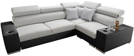 All4All Ecksofa mit Schlaffunktion Plato 282x205 cm - Sofa mit Bettkasten - Schlafsofa L-Form - Eckcouch - für 4 Personen - Wohnzimmer - Seite rechts - Grau 26