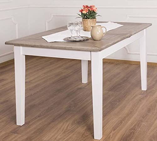 Casa Padrino Landhausstil Esstisch Braun/Weiß 160-200 x 90 x H. 78 cm - Massivholz Küchentisch mit ausziehbarer Eichenholz Tischplatte