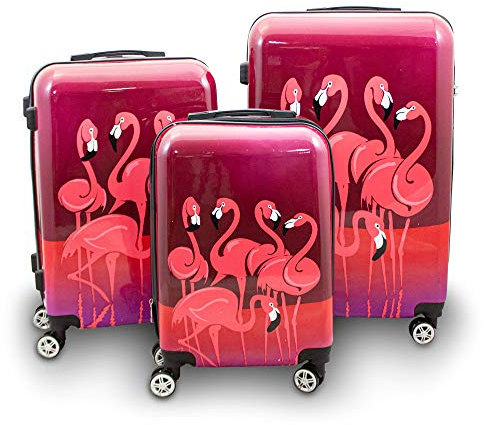 Berwin® Design Koffer Reisekoffer Trolley Hartschalenkoffer Polycarbonat mit 4 Rollen als Set (Flamingo, 3er Set (M/L/XL))
