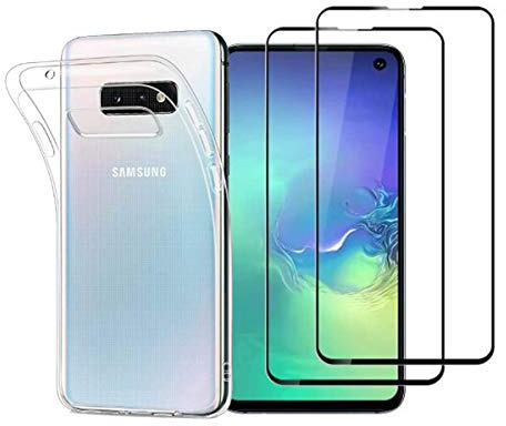 NOVAGO Compatible avec Samsung Galaxy S10E (2019) Coque Souple Transparent +2 Films de Protection écran en Verre trempé résistant (Coque+2 Films, Transparent)