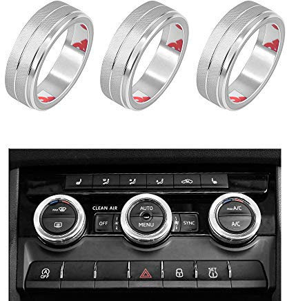 VDARK Klimaanlage Knopf Aufkleber Emblem Abzeichen Aufkleber Abdeckung für Zubehör Innendekoration Metall Octavia Super Karoq Kodiaq GT Kamiq GT 14 15 16 17 18 19 20 (Silber)