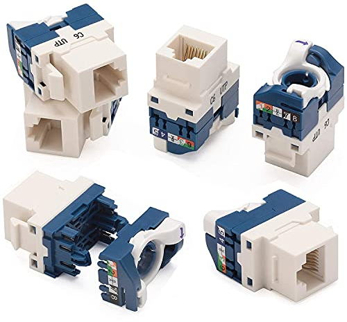 Greluma 6 Pièces CAT6 Prise Keystone sans Outil, Prises RJ45 Femelles 180 degrés pour Plaques Murales
