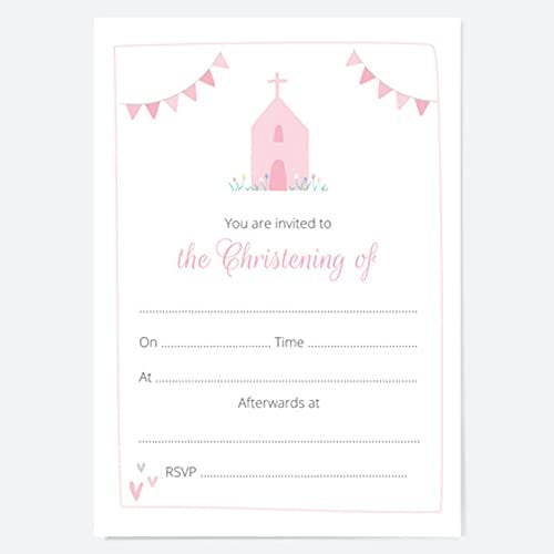 Einladungskarten zur Taufe, Motiv Kirche, Rosa, 10 Stück