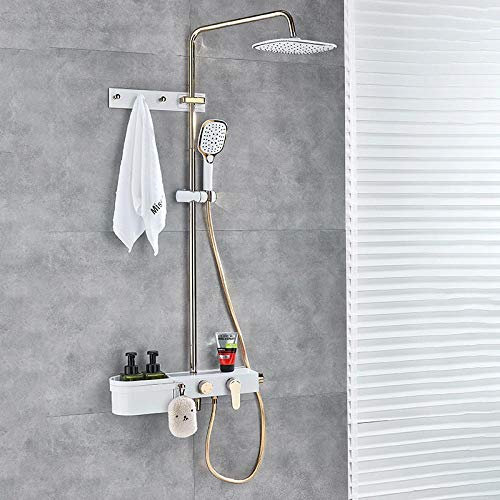 Wieoc Robinet de douche multifonctions plaqué or porté avec serviette panier crochets de salle de bain Mélangeur de salle de bain montage mural à chaud robinets d'eau à chaud