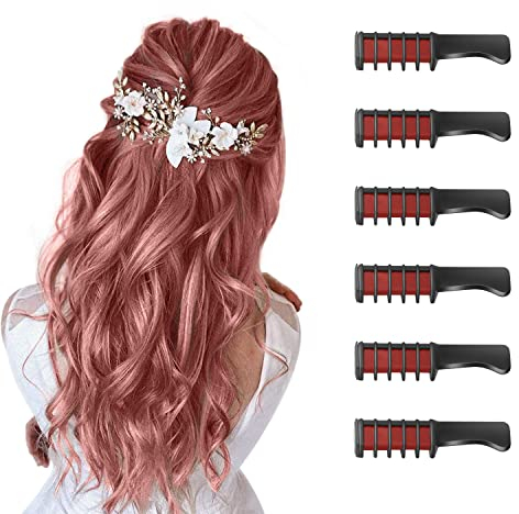 Haarkreide-Kämme für Mädchen, Temporäre Haarfarbe für Kinder Geburtstagsgeschenke für Kinder im Alter von 4-12, Waschbar Haarspray für Kindertag, Weihnachten, Neujahr, Party, Cosplay, DIY(Rot)