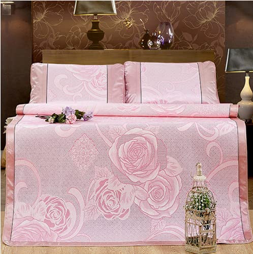 Sommer Eis Seide Kühlmatte, Weiche Faltbare Eis Seide Matratze Klimaanlage Pad Glatte Isomatte Waschbar Rutschfest für Schlafzimmer Doppelbett,Pink-180 * 200cm