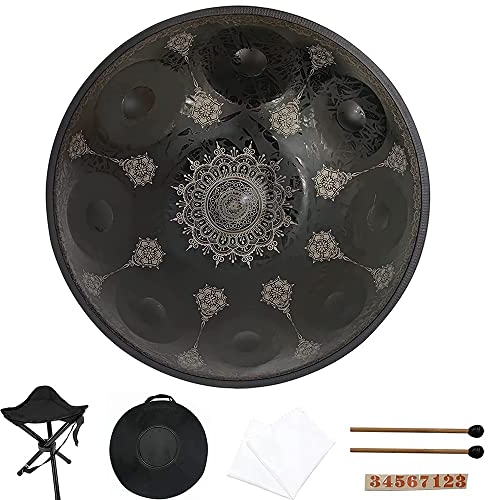 YINHA Hand Pan In D Minor 9 Notes Steel Hand Drum, 22in/56cm Black 9 Notes-D3 A Bb C D E F G A, With Soft Hand Pan Bag, For Professional Solo Performances