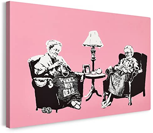 Printistico Leinwandbild Banksy Punk Oma - Graffiti Modern Street-Art Marketing - Moderner Kunstdruck Klein bis Groß XXL