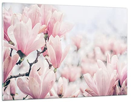 Wandbilder Dekoration Wohnzimmer Magnolie Blumen Rosa Bilder auf Glas 120x80cm Glasbild Schlafzimmer Küche Deko Wand Kunstdruck Art Groß XXL Wanddeko Bild im Glas Modern Wall Decor GAA120x80-4396