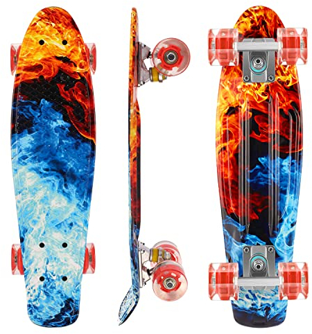 Skateboard per Bambino Bambina Ragazzo Adulto,Skateboard Cruiser da 56cm,Mini Professionale Skateboard con Cuscinetti ABEC-7,Longboard Completo con Ruote in PU,Stile Retrò