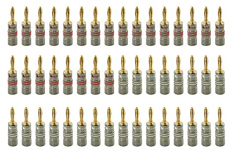Nakamichi Ultimate Series 24k Gold Plated Beryllium Red Copper Banana Plug 12 AWG - 18 AWG Gauge Size 4mm for Speakers Amplifier Hi-Fi Stereo Receiver Audio Wire Cable Connector 48 Pcs (24-Pairs)