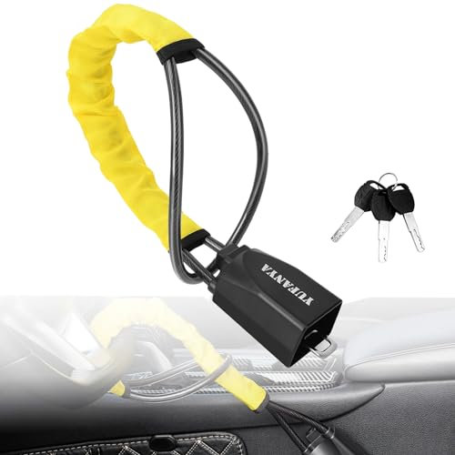 Bloccasterzo per cintura di sicurezza, antifurto, dispositivo di sicurezza per auto, antifurto, con 2 chiavi, serrature universali per auto, camion, SUV, furgoni (giallo chiaro)
