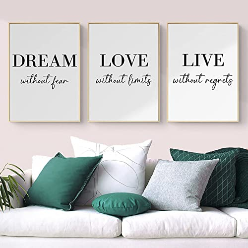 Trayosin 3er Premium Poster Set Dream Love Live Schwarz Weiß Wand Kunst Bilder,Ohne Rahmen,Bilder Wohnzimmer Deko Schlafzimmer,Moderne Wanddeko Art (21x30cm)