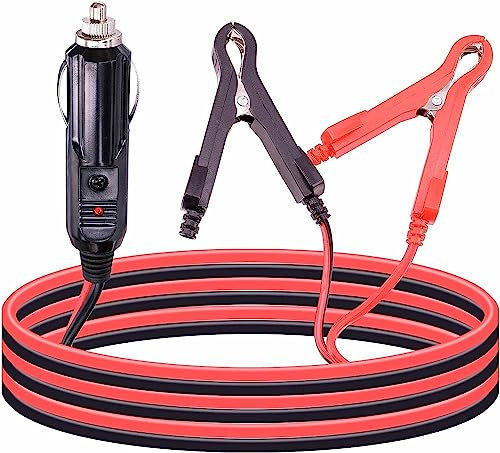 Leehitech 3M/10FT 12V/24V Car Charger Extension Cord, Male Plug to Battery Clips 16AWG Heay Duty Extension Cable With Led Lights for Vehicle Equipment, Car, Boat, Truck, RV, Tire Inflator