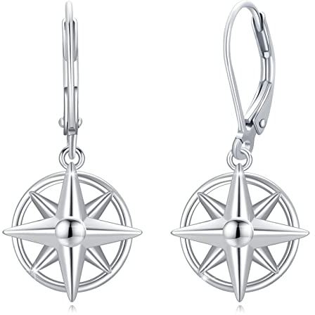 Kompass Ohrringe Damen 925 Sterling Silber Kompass Creolen Ohrringe Ozean Kompass Ohrring Nautischer Schmuck Geburtstags Geschenke für Mädchen Damen