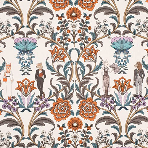 SCHÖNER LEBEN. Dekostoff Baumwolle Digitaldr. Blumen Ornamente Tiere weiß bunt 1,40m