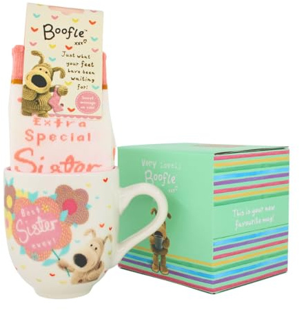 Boofle Loveliest Sister Mug & Socks Gift Set Cute Socks Mug in Gift Box BOOFMSSIS