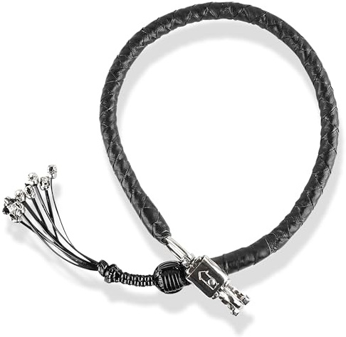 HADZAM Fouet de moto en cuir véritable de 106,7 cm pour guidon avec franges et fermoir à dégagement rapide