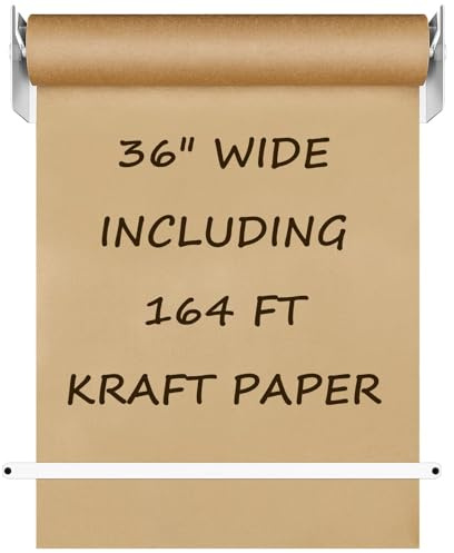 Yeaqee 36 Kraft Paper Roll Dispenser with 164 FT Brown Kraft Paper Roll, Wall Mounted Butcher Papers Holder with Metal Cutter, Craft Papers Rolls Holder for Drawing, Crafts, Classroom, Home & Office