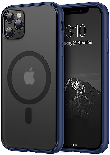TENDLIN Magnetisch Hülle Kompatibel mit iPhone 11 Pro Hülle, Kompatibel mit MagSafe Matt Translucent Kratzfest PC Rückseite und TPU Stoßstange Schutz Handyhülle iPhone 11 Pro - Blau