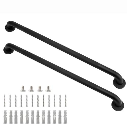 Rackickyer Dusch-Haltegriff, 2 Stück, 81,3 cm, schwarz, Badezimmer-Haltegriff, 3,2 cm Durchmesser, 304 Edelstahl, rutschfeste Haltegriffe für Badewannen und Duschen, Handicap-Dusch-Haltegriff für
