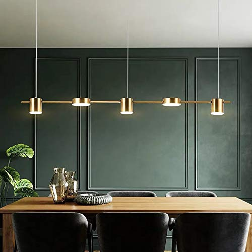 Lámpara de Araña LED Moderna, Accesorio de Iluminación para Isla de Cocina, 3/5 Luces Colgantes Lineales para Mesa de Comedor, Sala de Estar, Barra de Cocina (5 Doradas)