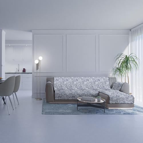 Italian Bed Linen Glamour Rutschfester Sofabezug mit Halbinsel rechts, Dunkelblau, 290 cm