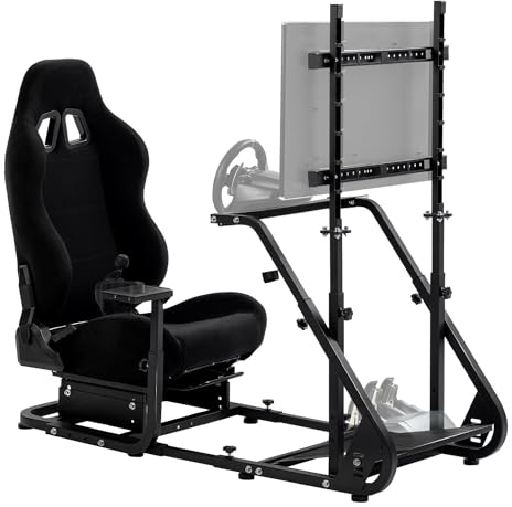 Dardoo G923 Rennsimulator Cockpit mit Monitorständer und Gaming Chair Verstellbar Passend für Logitech G29 G920, Thrustmaster T150 Lenkradständer ohne Schalthebel, Rad, Pedale und Display