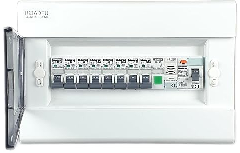 RoadEu - Leitungsschutzschalter - Sicherungskasten für Wohnungen - Komplett mit Fi Schutzschalter, Türklingel, Kontrollleuchte LED - B 16A Sicherungsautomat und 10A 6+ 2 - Aufputz Verteilerkasten