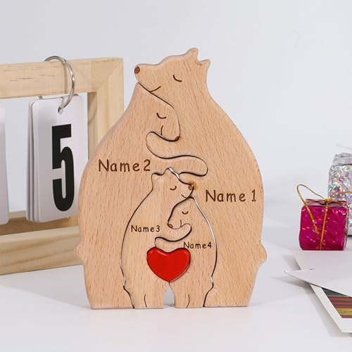 Drawelry Holzpuzzle Bär Familienfiguren Statue Wohnzimmer Schlafzimmer Dekoration Gedenkgeschenk für Familien, Hochzeit, Geburtstag, Erntedankfest, Weihnachten, Halloween (Typ 7, Bärenfamilie)