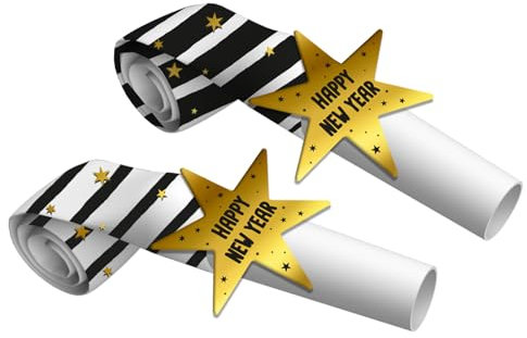 Folat 63757 Trombette lingue-BlackGold HNY-6 pezzi-Decorazioni Festa Capodanno Nero Oro, Veglione Cenone di San Silvestro, Buon Anno, Multicolore
