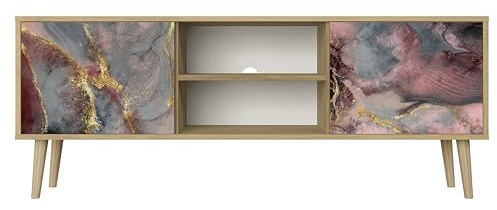 Healancy Biomedical TV Schrank mit Türen - Kommode - Fernsehschrank - Lowboard - Fernsehtisch - Wohnzimmer Möbel - Board mit Stauraum - Tisch - Sideboard - Fernsehrregal Riva-Eiche