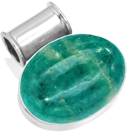 Jeweloporium Grüne russische Amazonit-Silberkette, 925er Sterlingsilber-Anhänger für Damen, natürlicher, klobiger ovaler Edelstein, handgefertigter Schmuck