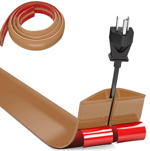 Kabelbrücke Boden, Flexibler Klein Kabelkanal Boden, Selbstklebend Boden Kabelkanäle, 1M x 3cm Breite Bodenabdeckungen Kabelschutz Kabelschacht für alle Netzkabel Lager,Haus,Büro - Hellbraun