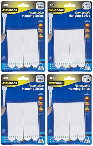 Starke Aufhängestreifen, 10 kg Tragkraft, zum Aufhängen von Bildern, Fotos, Leinwandrahmen, abnehmbar und beschädigungsfrei (4 Packungen – 16 Streifen)