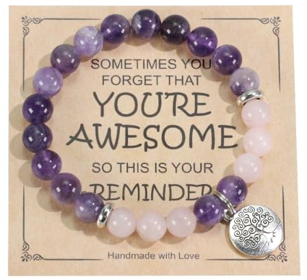 Ouubuuy 8mm Perlen Amethyst Edelstein Armband Damen,Perlenarmband Dame,Heilsteine Armband,Chakra Bergkristall Armband, Paar/Freundschafts/Partner Armbänder