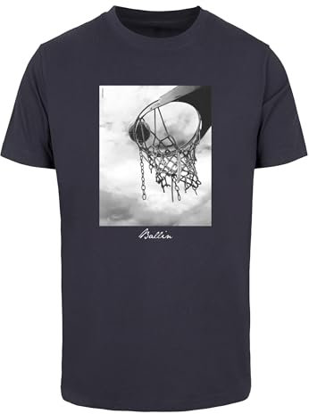 Mister Tee Herren T-Shirt Ballin 2.0 Tee, T-Shirt mit Fotoprint für Männer, Regular Fit, Streetwear, Navy, L