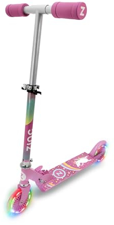 Zinc Zweirädriger zusammenklappbarer Explorer-Scooter | Einhorn-Design, leuchtende LED-Räder, klappbare, herunterklappbare Griffe, rutschfestes Deck, höhenverstellbar, für Kinder ab 3 Jahren, tolle