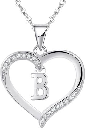 Cosie Lily Silver Necklaces for Women Heart Initial Necklace Sterling Silver Necklace Letter Necklace B Name Pendant Jewellery for Women,Initial Necklaces for Girls Gifts for Girls Birthday Presents