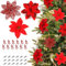 Hobyhoon 30pcs Poinsettia Christmas Decorations,3 kinds Christmas Tree Flowers,Red Poinsettia Artificial Glitter Flowers for Home DIY Xmas Wreath Holiday Party