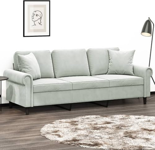 LAPOOH 3-Sitzer-Sofa mit Zierkissen Hellgrau 180 cm Samt, Loungesofa, Sofas & Couches, Relaxsofa, Couch für Wohnzimmer - 3200955
