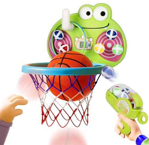 BuzzoXerex Panier Basket Enfant, Mini Panier Basket, Peuvent Être Tirés, des Fléchettes et des Cerceaux Peuvent Être Joués, Panier de Basket Mural avec Compteur LED pour Jeunes Enfants (Vert, 5 in 1)