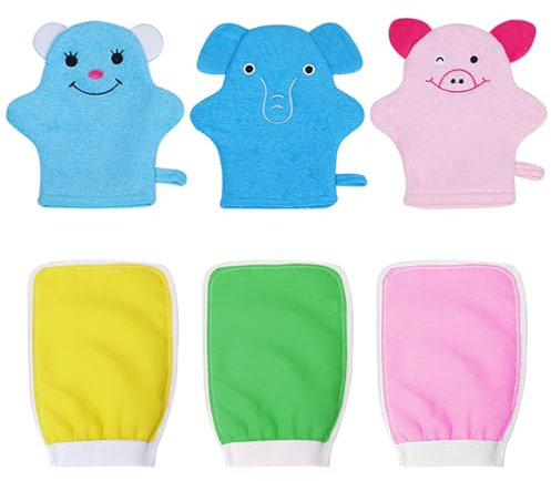 TYXHXTF Lot De 6 PièCes Gant De Toilette,Avec Motif Animal,Gants De Bain Pour BéBé,Jouet De Bain,Gants De Toilette Pour Bain,Gants De Toilette En Forme D'Animaux Amusants