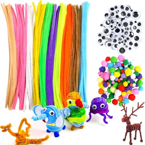 280 Limpiadores de pipas Set, Alambre de Chenilla, Navidad Limpiapipas,Incluye 200 Hilos De Chenilla, 40 Ojos Autoadhesivos, 40 Pompones, Para Bricolaje Navideño Hecho a Mano (10 Colores)