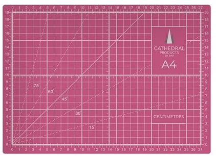 Cathedral Products A4 Double-Sided Self-Healing Cutting Mat | 3mm Thick | Metric and Imperial Grids | Pink