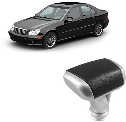 Rumplex Schaltknauf Automatik Schaltknüppel Schalthebel Kompatibel mit Mercedes-Benz C E CLS Klasse W203 W204 A207 C207 W211 W212 C219 ergonomischer Griff Schwarz mit silbernen Details